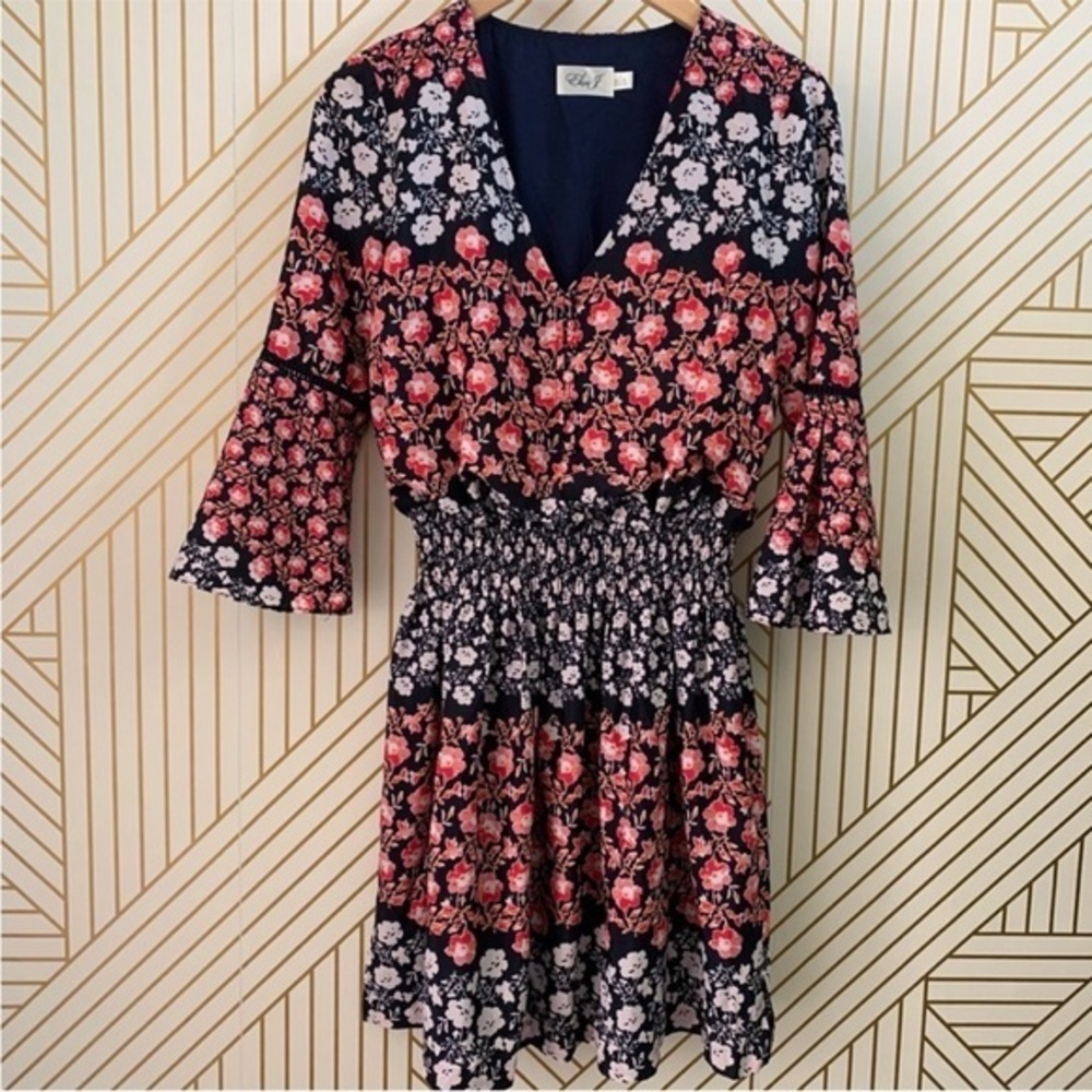 Eliza J bell sleeves floral cinched ruched waist flowy dress boho bohemian 4